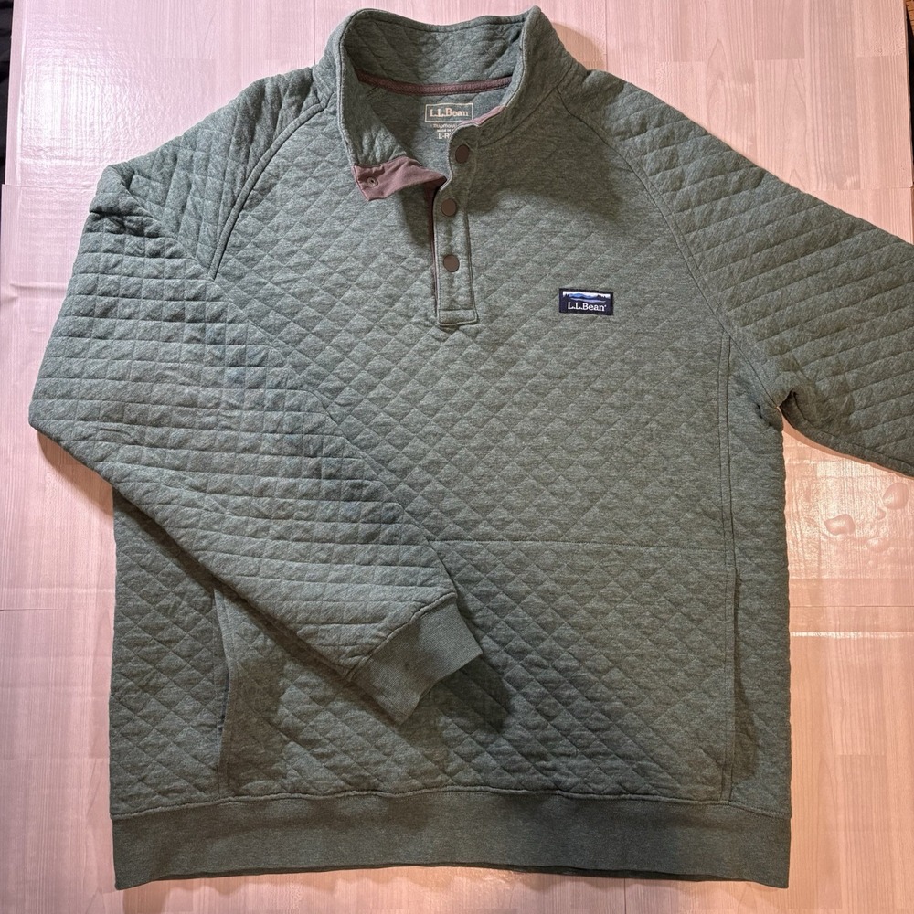 L.L.Bean Men's Quilted Mock Neck Pullover Sweatshirt Green Size L